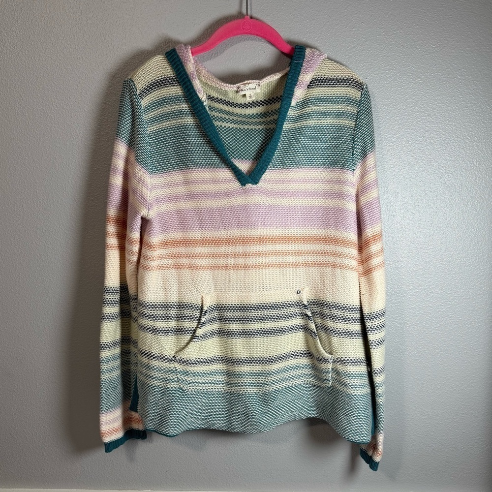 Hem & Thread Pastel Striped V-Neck Hoodie Sweater - Picture 2 of 7